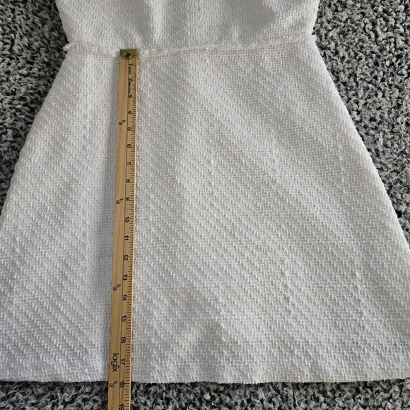 CeCe White Mini Dress Sz 6 M Tweed Sleeveless Black Bow Neck Tie Graduation - Picture 12 of 13